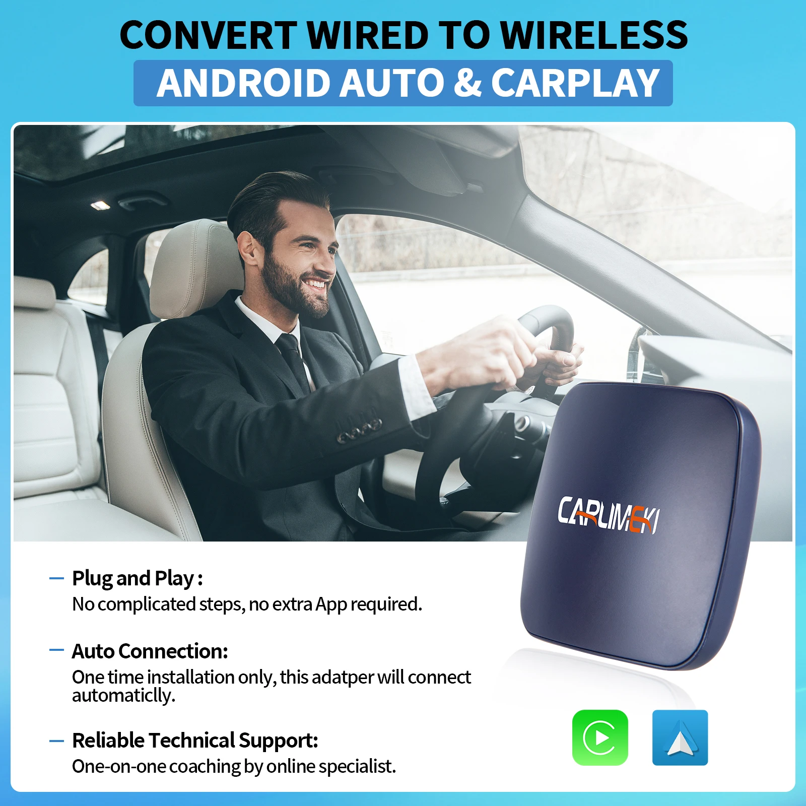 Carlimeki Wireless Apple Carplay Wired Android Auto Per Telefono Android Per Iphone Carplay Adapter 2 In 1 Cablato A Wireless