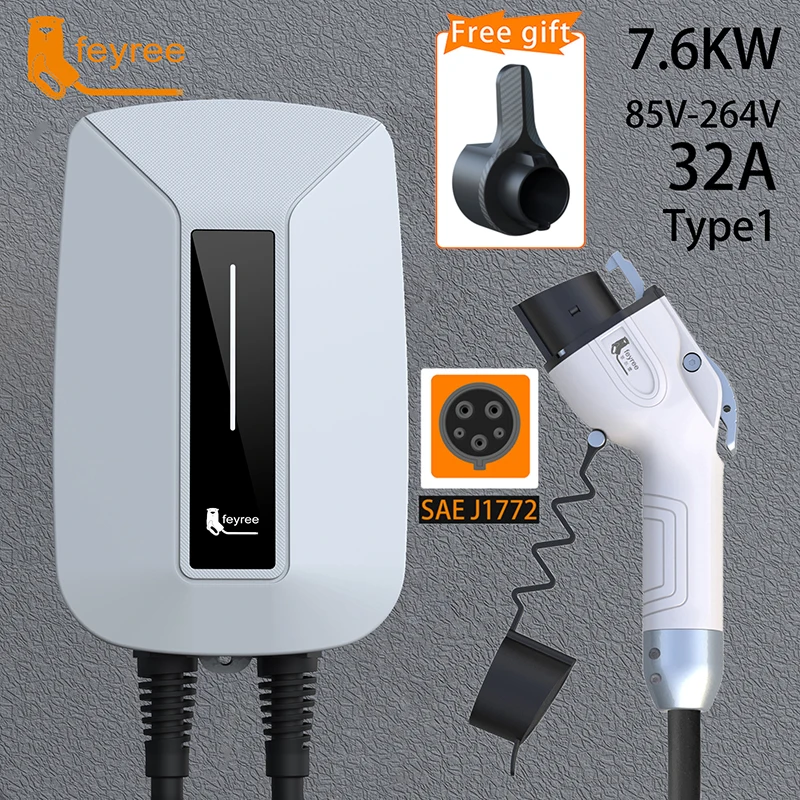 GEARZAAR Station de charge pour véhicule électrique, 7 kW 32 A - Chargeur  rapide EV de type 2 - Carte WiFi RFIC - Boîtier mural EVSE avec câble de 5  m - 62196-2 - Super compatible : : Auto et Moto