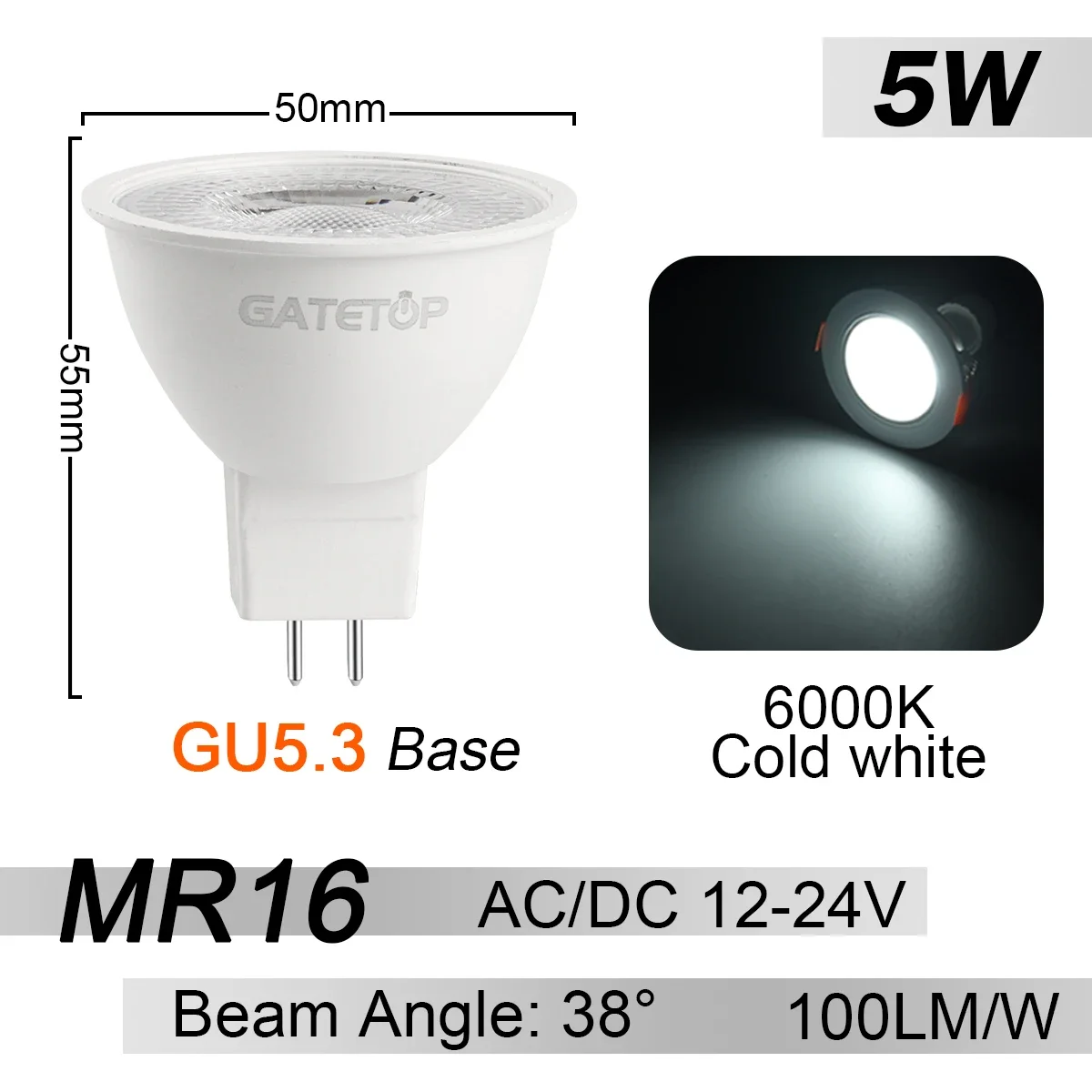 5W 38D 6000K