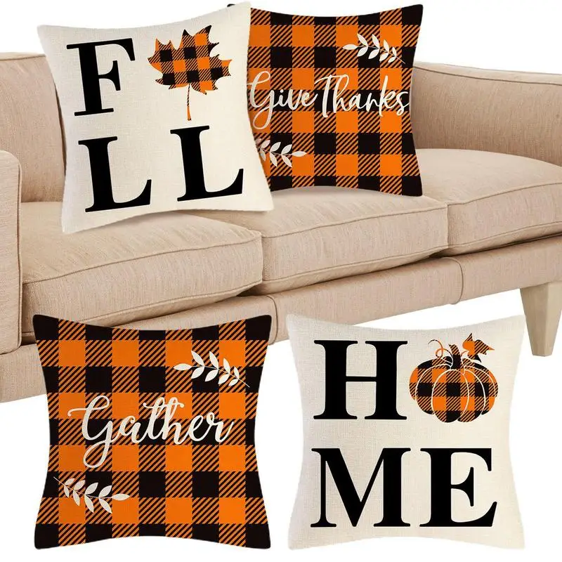 

Thanksgiving Throw Pillow Covers Thanksgiving Plaid Cushion Covers Linen Fabric Decoration Supplies For Yard Car Chair Bedding