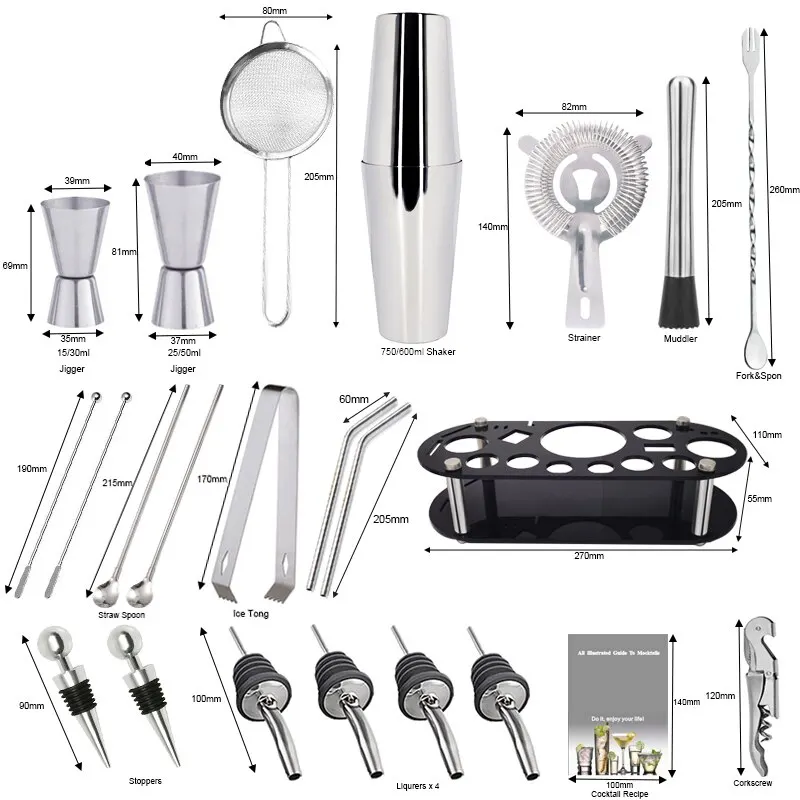 Outils De Bar Boston Cocktail Shaker Set 20 Pièces Kit De Barman Pour  Boisson À La Maison Vin Martini Mélangeur Outil 550 750ML 230830 Du 40,51 €