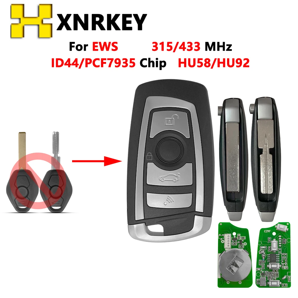 

XNRKEY EWS Series Flip Remote Key Fob ID44/ PCF7935Chip for BMW 325 330 318 525 530 540 E38 E39 E46 M5 X3 HU92 HU58 315/433MHZ