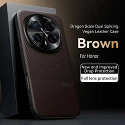 Fine Grained Leather Matte Skin Splicing Cover with Metal Lens Frame Shell for HONOR Magic8 Lite (Brown)