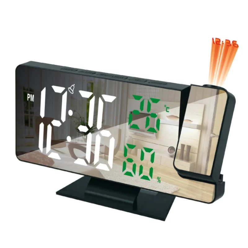 LED Digital Alarm Clock Bedroom Electric Alarm Clock with Projection FM