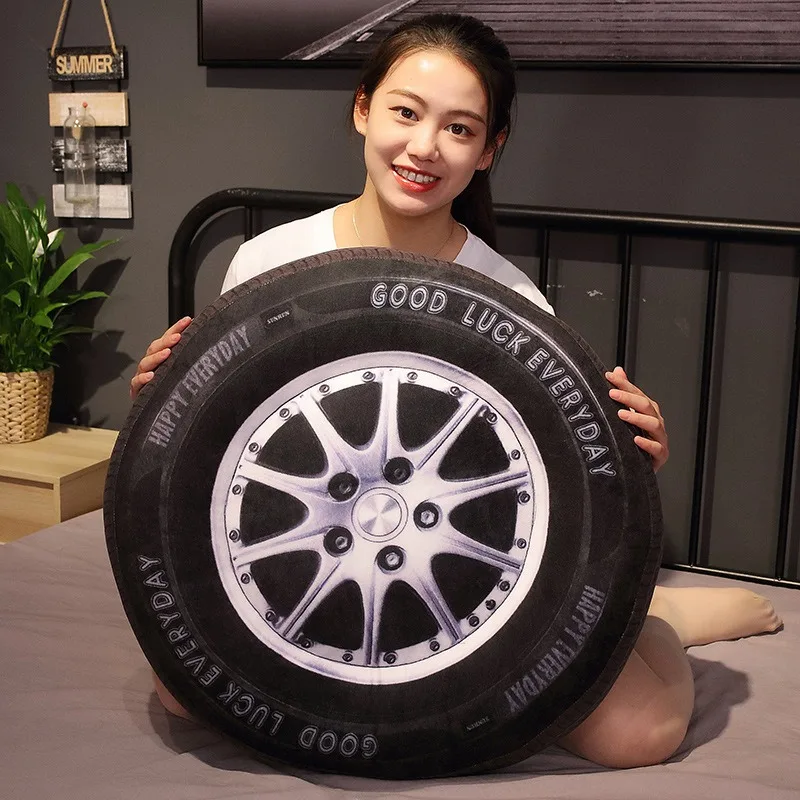 40cm/60cm 크리에이티브 자동차 타이어 스펀지 플러시 쿠션 유명 3D 프린팅 캡 타이어 플러시 베개 튜브 자동차 시뮬레이션 플러시 파티 선물