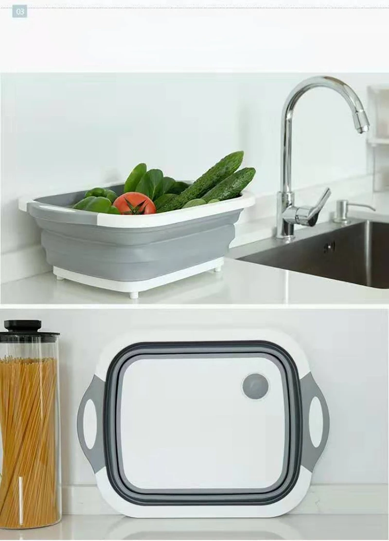 Bassin de cuisine multifonctionnel pliable avec planche à découper,  égouttoir, idéal pour un usage domestique comme légumes, fruits, livres,  panier d'évier - AliExpress