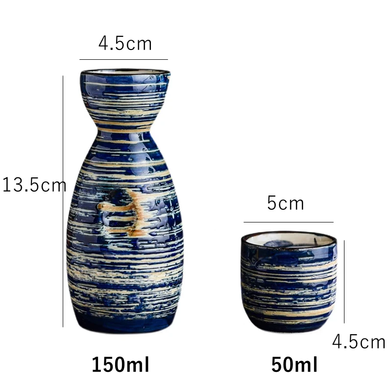 Ceramic Sake Set Blue Porcelain Saki Set with 1 Sake Carafe 4 Sake Cups 150ml