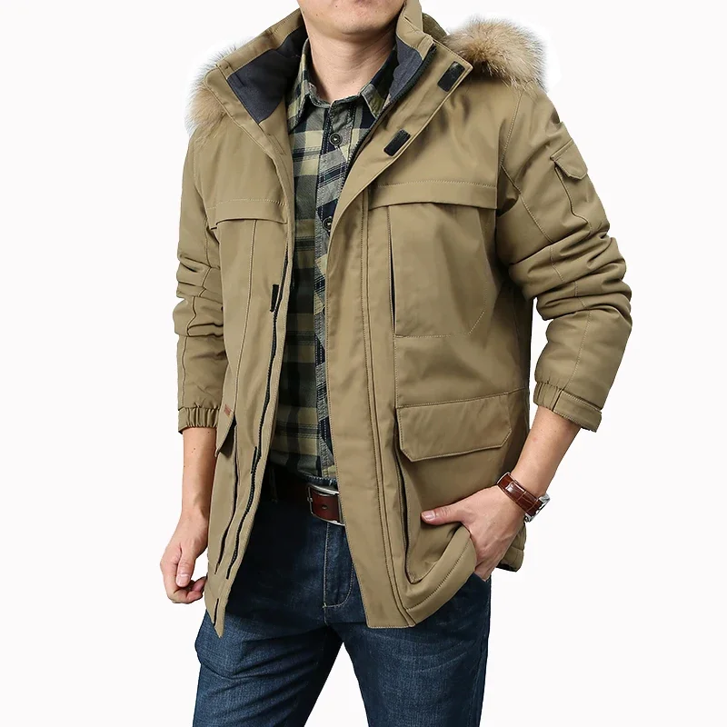 Men's Winter Parkas Fleece Warm Windproof Solid Color Outdoor Jacket Coats Hooded Windbreaker Military Thick Warm Outerwear