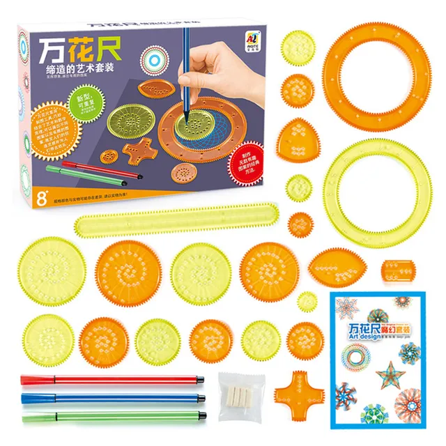 Montessori Toys 27Pcs Spirograph Drawing Toys Set Interlocking Gears Wheels with Pens Spiral Design Painting Geometric Ruler Toy 2