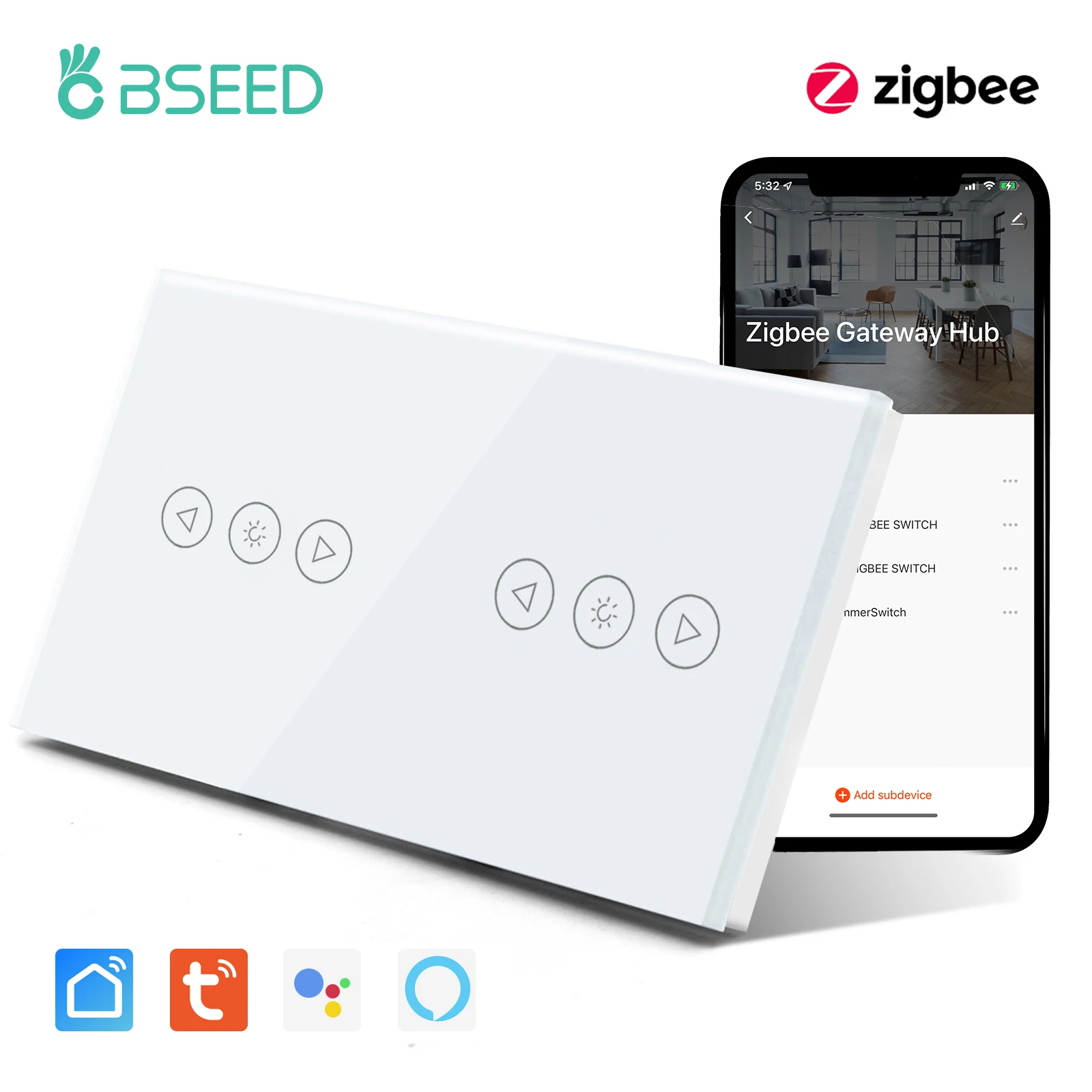 BSEED Tuya Zigbee Dimmer Switch LED Smart Wall Dimmers Google Assistant