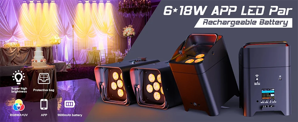 GOTSTAGE 4PCS 6x18W 6IN1 RGBAW + UV Par Licht mit Tasche DMX Fernbedienung WiFi Par Licht Drahtlose LED Bühne Licht für DJ Bar Party – Detail 1
