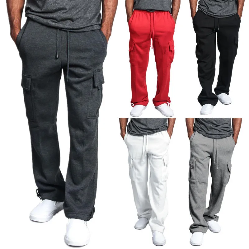 Men's Casual All-In-One Multi-Pocket Loose Straight Leg Overalls Outdoor Sports Camping Travel Solid Color Pants