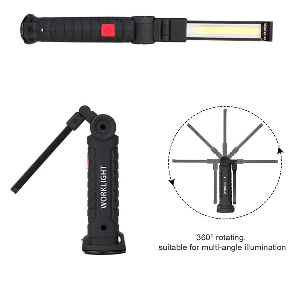 Led Work Light Folding Portable Rechargeable Waterproof Camping Magnetic Flashlight With Built-in Battery