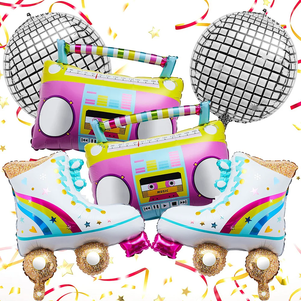 6Pcs Roller Skate Balloon Set 80S Decorazioni Per Feste Boombox Gonfiabile Disco Ball Compleanno Boy Girl Anni '90 Retro Theme Party Decor