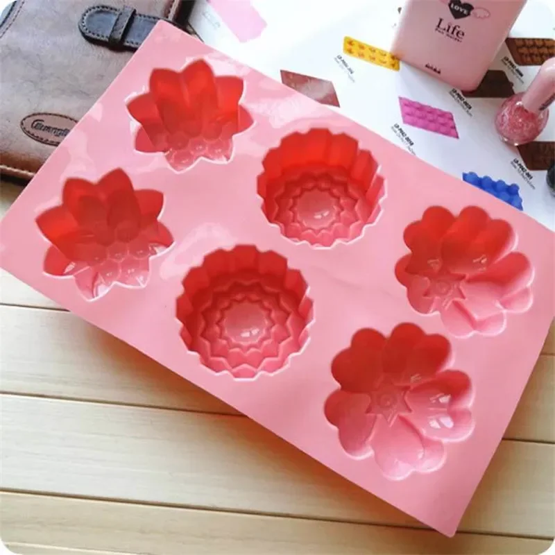 6 Flower Silicone Cake Mold Handmake DIY Bread Mould  Moulds For  Mooncake   Tools