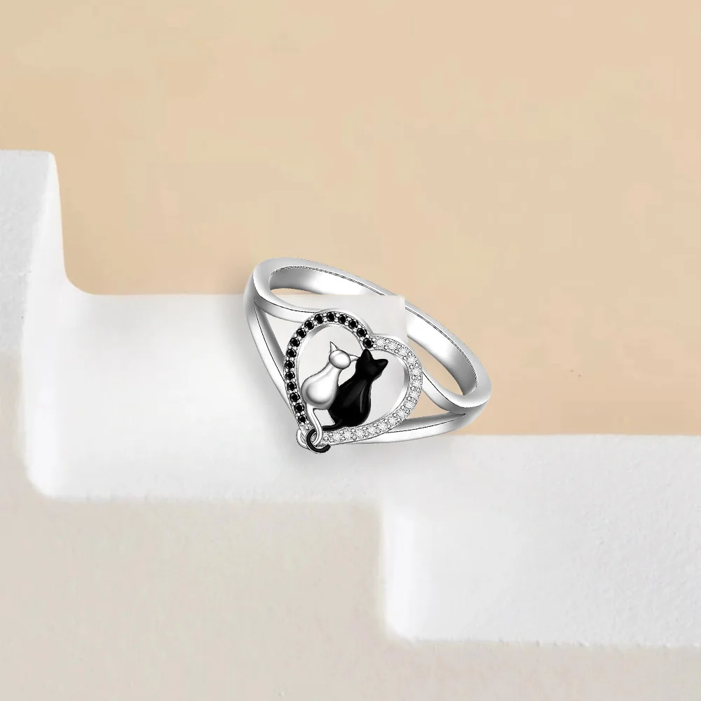 Heart-Shaped Cat Ring in Plated White K-Gift for Cat Lovers on Birthdays Anniversary Party Gifts, Jewelry, wedding rings signet ring round rings cross rings temperature rings silver ring womens ring fidget rings couple rings cubic zircon ring turkish rings finger rings jewelry rings ring jewelry anime rings moissanite ring survival ring
