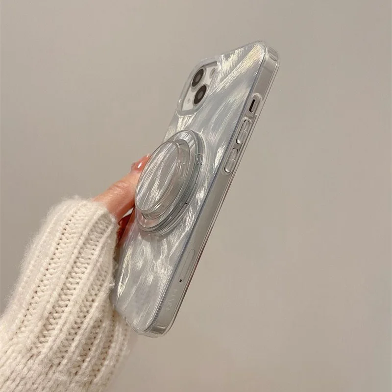Glitter Round Grip Magnetic Holder Laser Lining Phone Case with Magsafe Compatibility