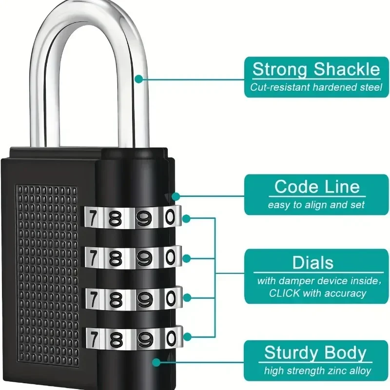 Combination Lock Resettable 4 Digit Padlock with Combination Waterproof and Heavy Duty Padlock Outdoor for School combination padlock combination locks