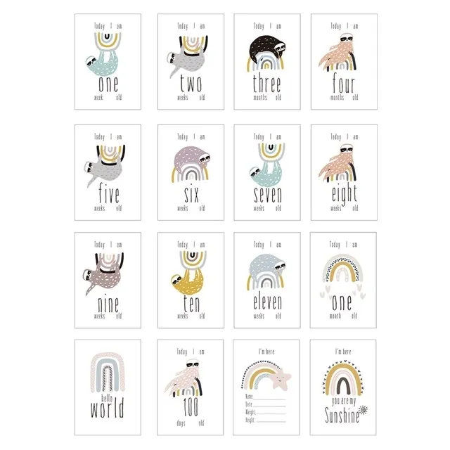 16Pc Baby Milestone Cards Month Sticker Baby Photography Milestone Paper Material Card Commemorative Card Photo Accessories Gift souvenirs for a baby shower Baby Souvenirs