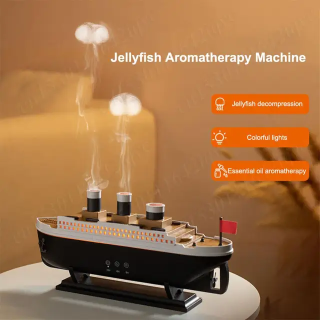 250ml Titanic Ship Model Air Humidifier Essential Oil Diffuser Jellyfish Smoke Ring Spray Aroma Diffuser Night Light for Home 2