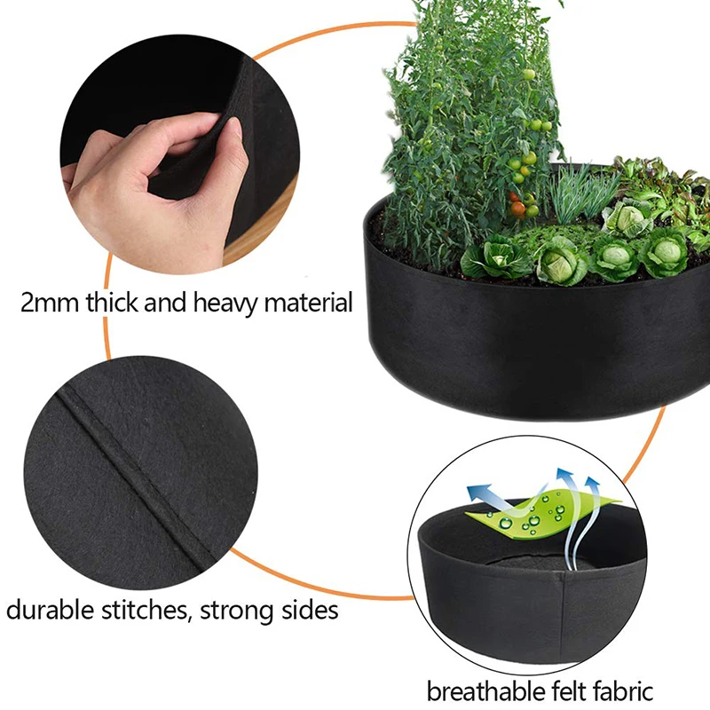 Felt Grow Bags 1pcs Round Rectangle Garden Bed Flower Planter Plants Vegetable Nursery Pot Planting Container Multi-Sizes