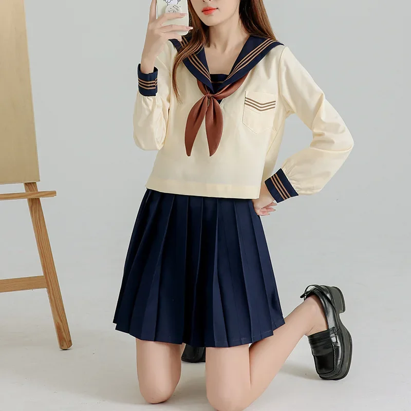 Spring and Summer Women's Dress Sets Preppy Style Long Sleeved Sailor Collar Pleated Skirt Jk School Uniforms