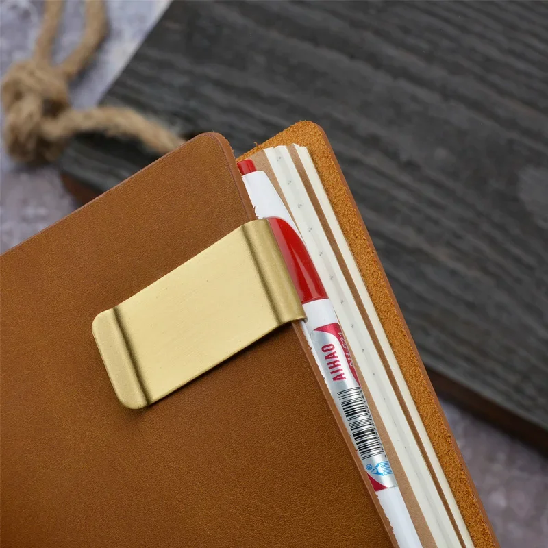 Fromthenon Metal Leather Pen Holder Brass Stainless Steel Pencil Clip Vintage Diary Notebook Pen Holder Loose Leaf Clip 2
