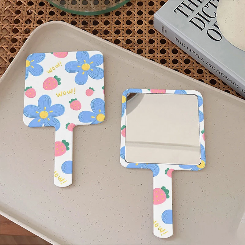 Small Portable Makeup Mirror Handle Mini Square Flower Pocket Vanity Mirrors Women Girl Cosmetic Tools