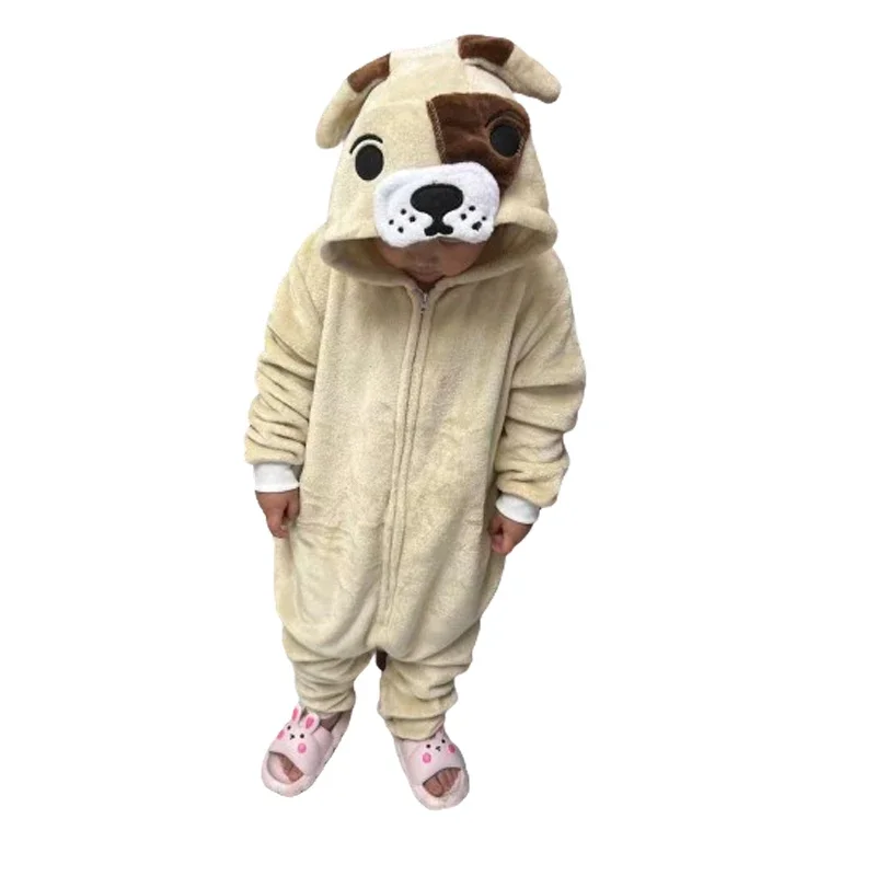 Children Onesies Pekingese Dog Kids Kigurumi Pajamas For Girls Boys Flannel Cartoon Bodysuit Birthday Cosplay Costume
