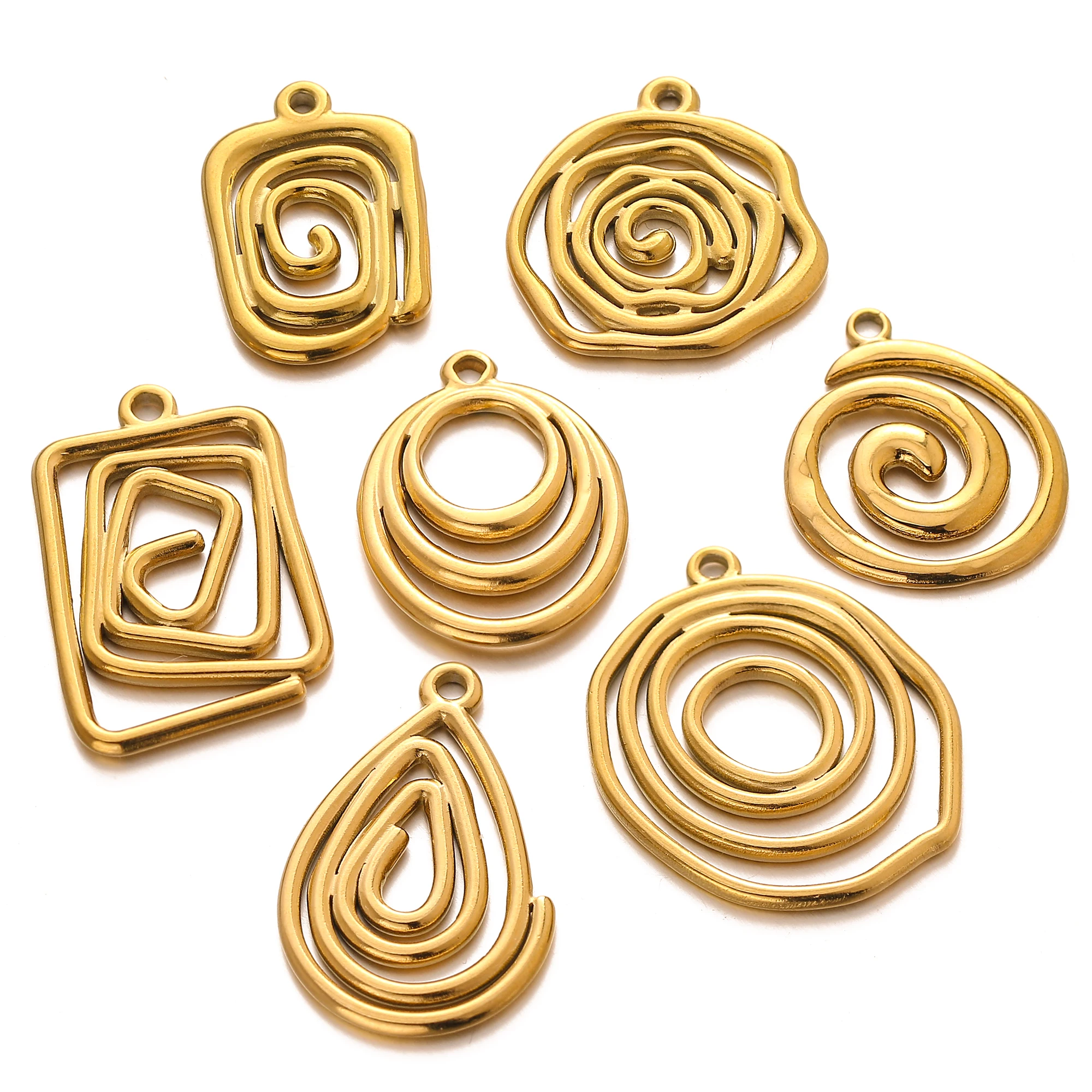 3PCS Stainless Steel Fashion Irregular-Shaped Geometric Spiral Earrings Pendant DIY Making Minimalist Style Earrings Accessories