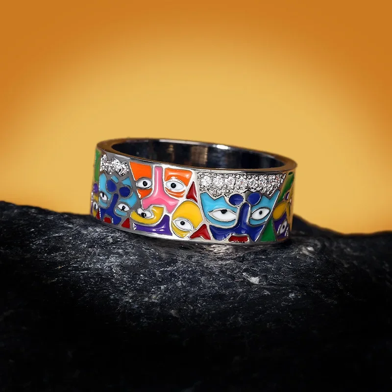 Elegant White CZ Enamel Cat Ring - Handmade Fashion Jewelry Gift