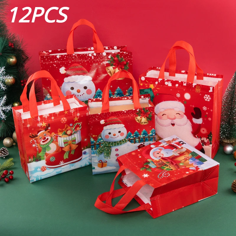 

12PCS Christmas Gifts Bags Fabric Hnadle Candy Cookie Snack Food Present Packing Santa Claus Event & Party Spring Festival