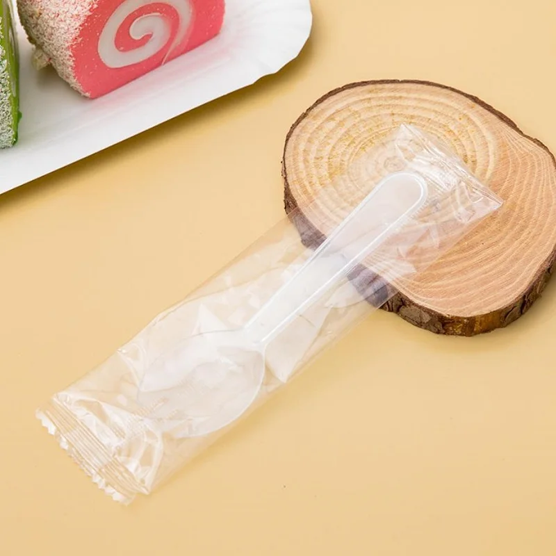 Party Disposable Tableware 100pcs/set Disposable Plastic Spoons Forks for Cake Ice Cream Salad Fruit Dessert Soup Tea Coffee Party Cake Baking Shop Supply