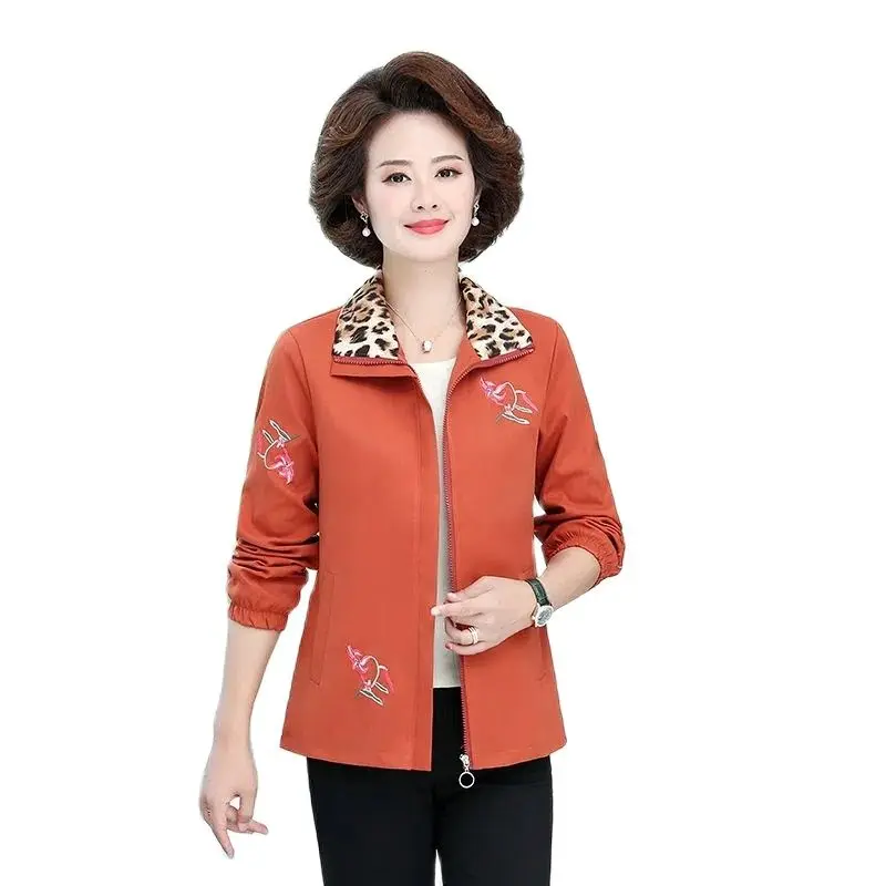 

2023 New Spring Autumn Fashion Jacket Middle-Aged Elderly Women's Coat Tops Lining Casual Short Windbreaker Outerwear