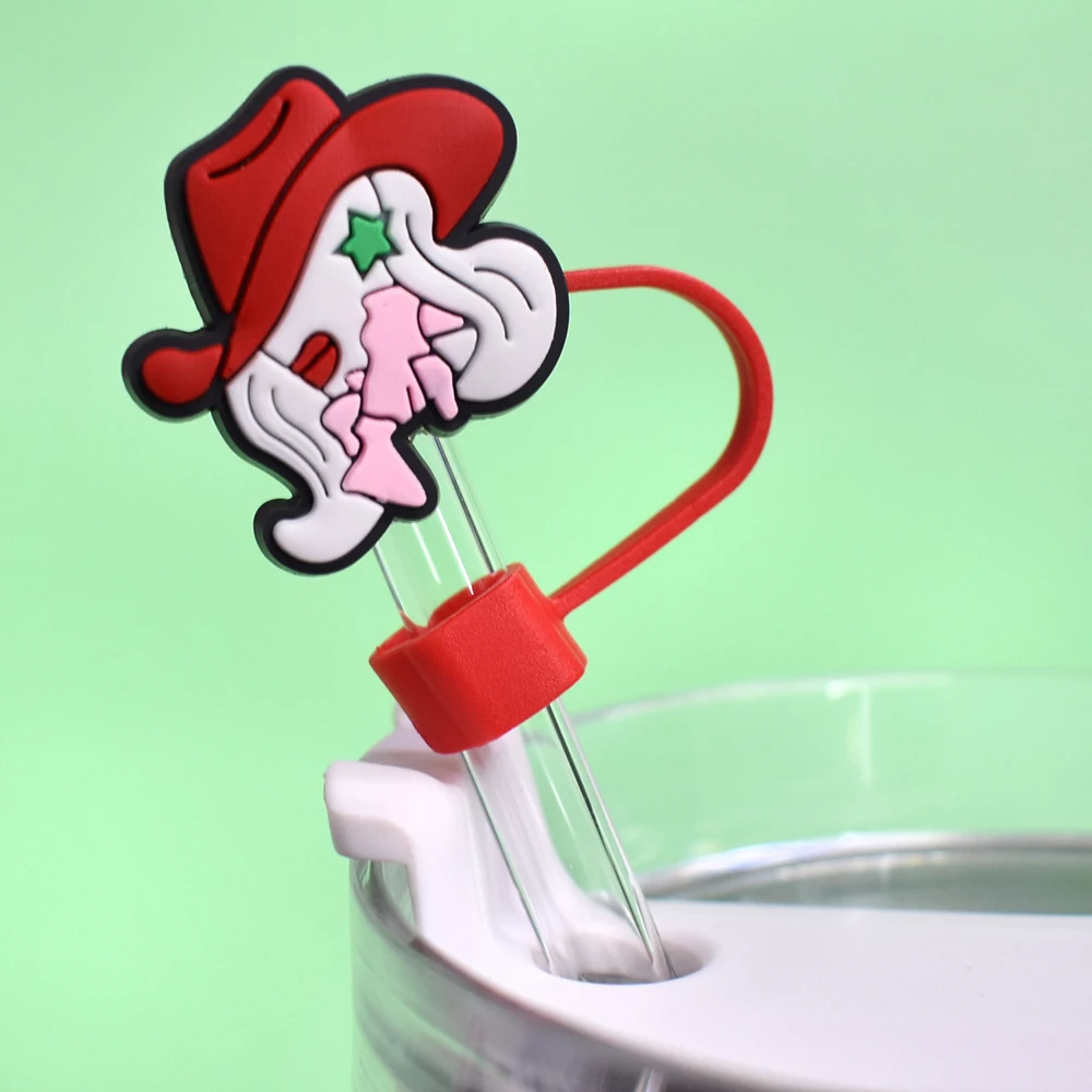 핑크 카우걸 데님 스타일 방진 빨대 토퍼, 시원한 모자 부츠, PVC 빨대 커버 팁, 8mm 빨대 음주 액세서리, 1 개