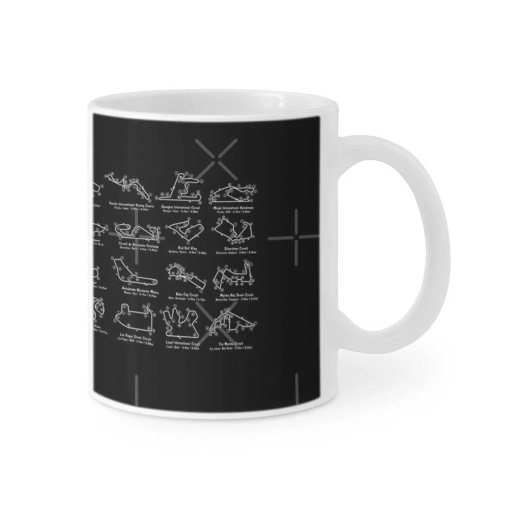 

F1 Race Tracks (White Stencil-No Background) Coffee Ceramics Mugs Tea Cup Milk Cups Gifts Drinkware Coffeeware