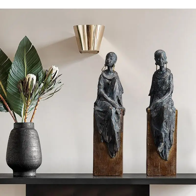 

Retro Resin Crafts Figure Statue Black African Desktop Art Ornament Living Room Decoration Woman Body Sculpture Home Decoration
