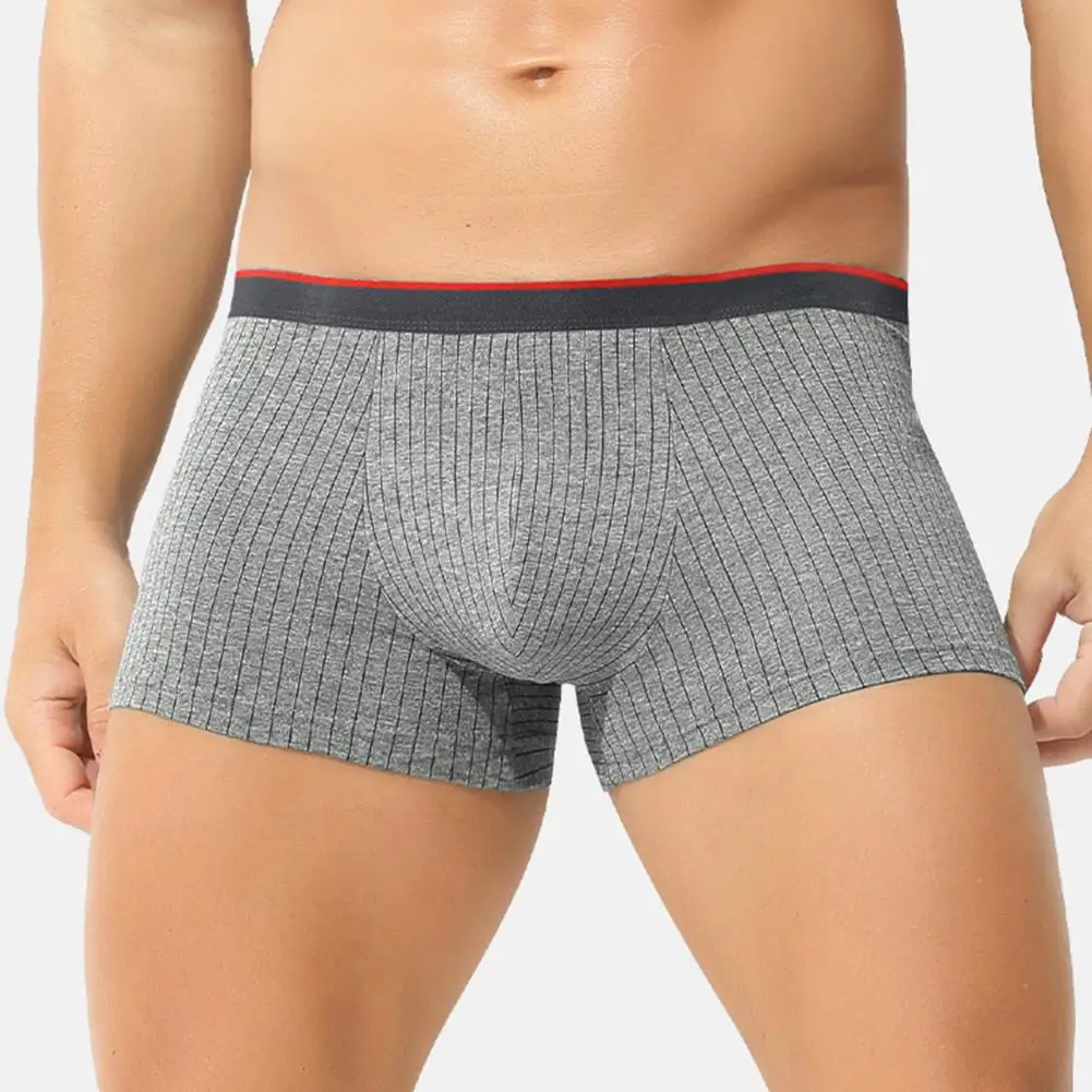 

Men Underpants Moisture-Wicking Mid-rise Solid Color Cotton Fabric Breathable Comfortable Boxer Briefs with Contrasting Waistban