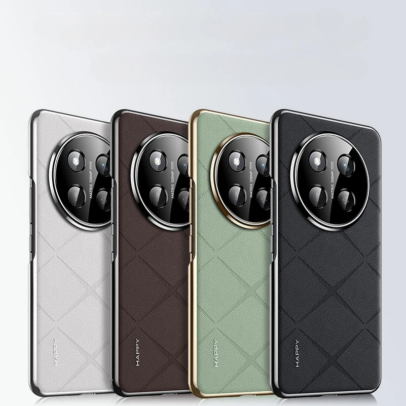 Luxury Leather Phone Cover with Plating Camera Lens Protection and Hard Back Case Bumper