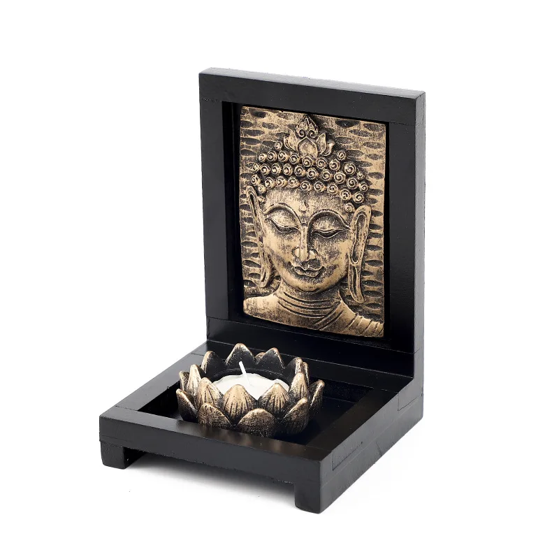 Resin Buddha Head Candlestick Decoration, Buddha Statue, Lotus Lamp