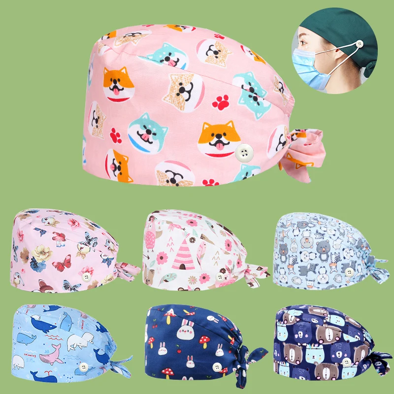 

Funny Scrub Cap Nurse Surgical Hat for Women and Men 100% Cotton Tieback Straps Hospital Veterinary Doctor Dentist Skullcap