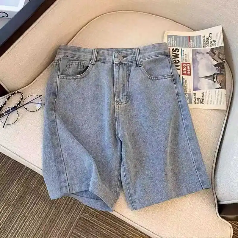 Men's Pants Korean Style Vintage Summer Jeans Shorts Slim Fit and Distressed Denim Washed Soild Cowboy Short Pants for Men A20