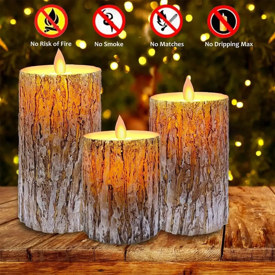 Set di 3 candele LED senza fiamma da 10 a 15 cm, pilastri elettrici in vetro grigio, finta fiamma tremolante, alimentate a batterie e con telecomando | Leroy Merlin