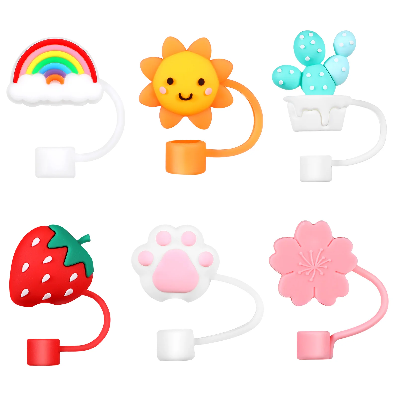 

6 Pcs Adorable Silicone Straw Tips Reusable Drinking Straw Tips Lids Portable Straw Caps Covers Creative Straw Plugs