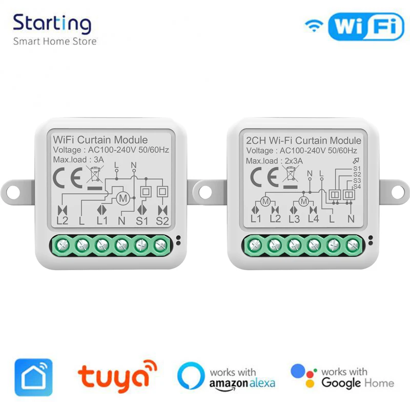 

Смарт-переключатель для штор Tuya, Wi-Fi, 1/2 клавиши, с голосовым управлением через приложение
