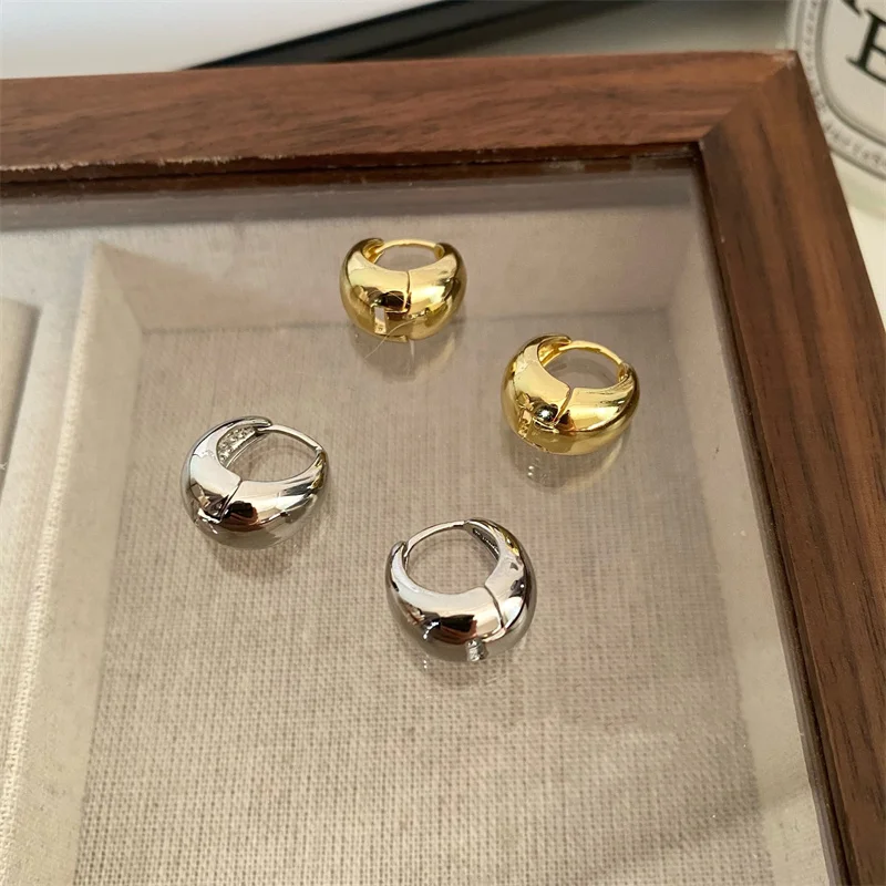 여성용 스테인레스 스틸 부드러운 금속 청키 후프 귀걸이, 원형 후프 스테이트먼트 귀걸이, 펑크 쥬얼리, 패션  Best Top5