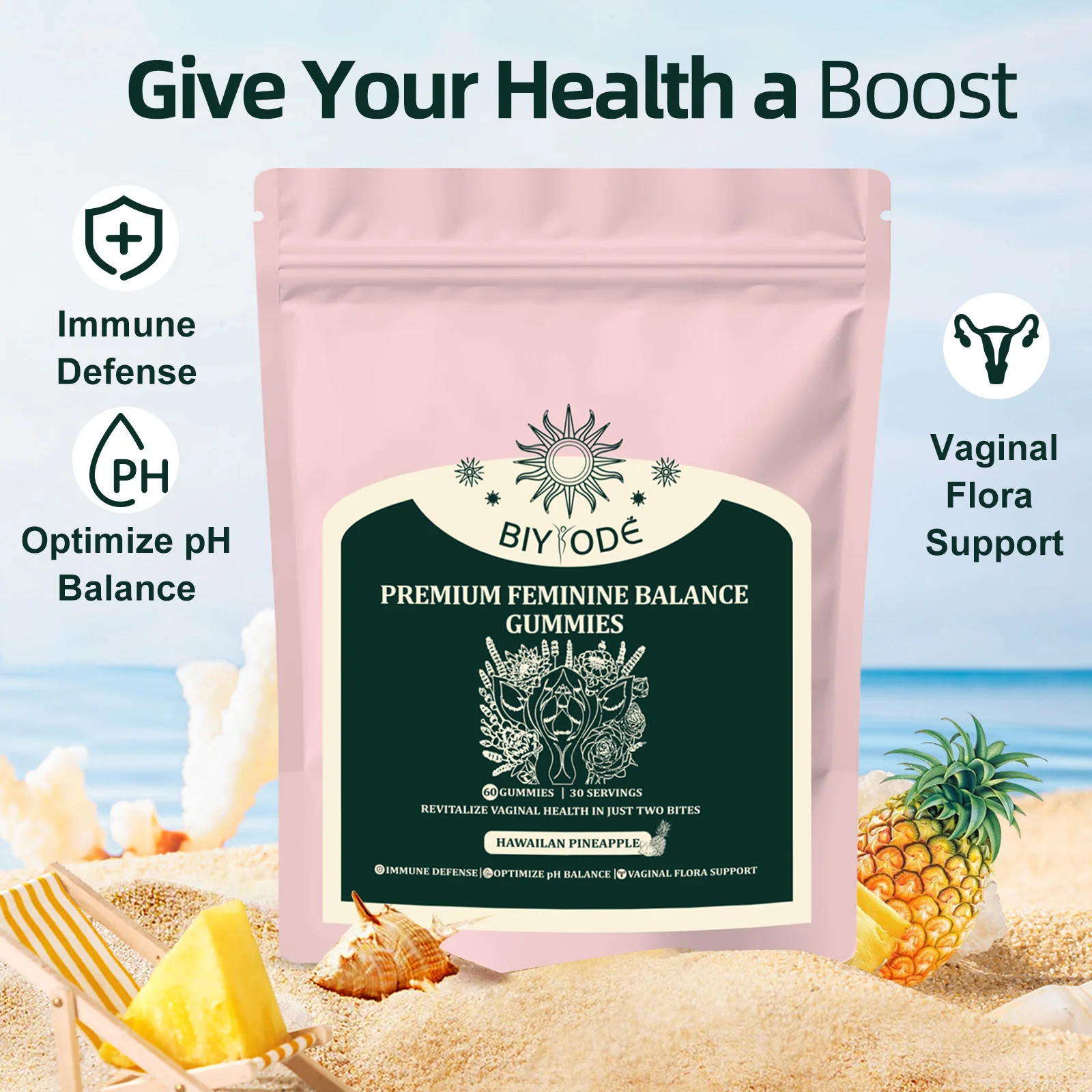 BIYODE Feminine Balance Gummies Ph Maintain Vaginal Ph Balance Healthy Vaginal Flora &Yeast 60pcs women probiotic supplement