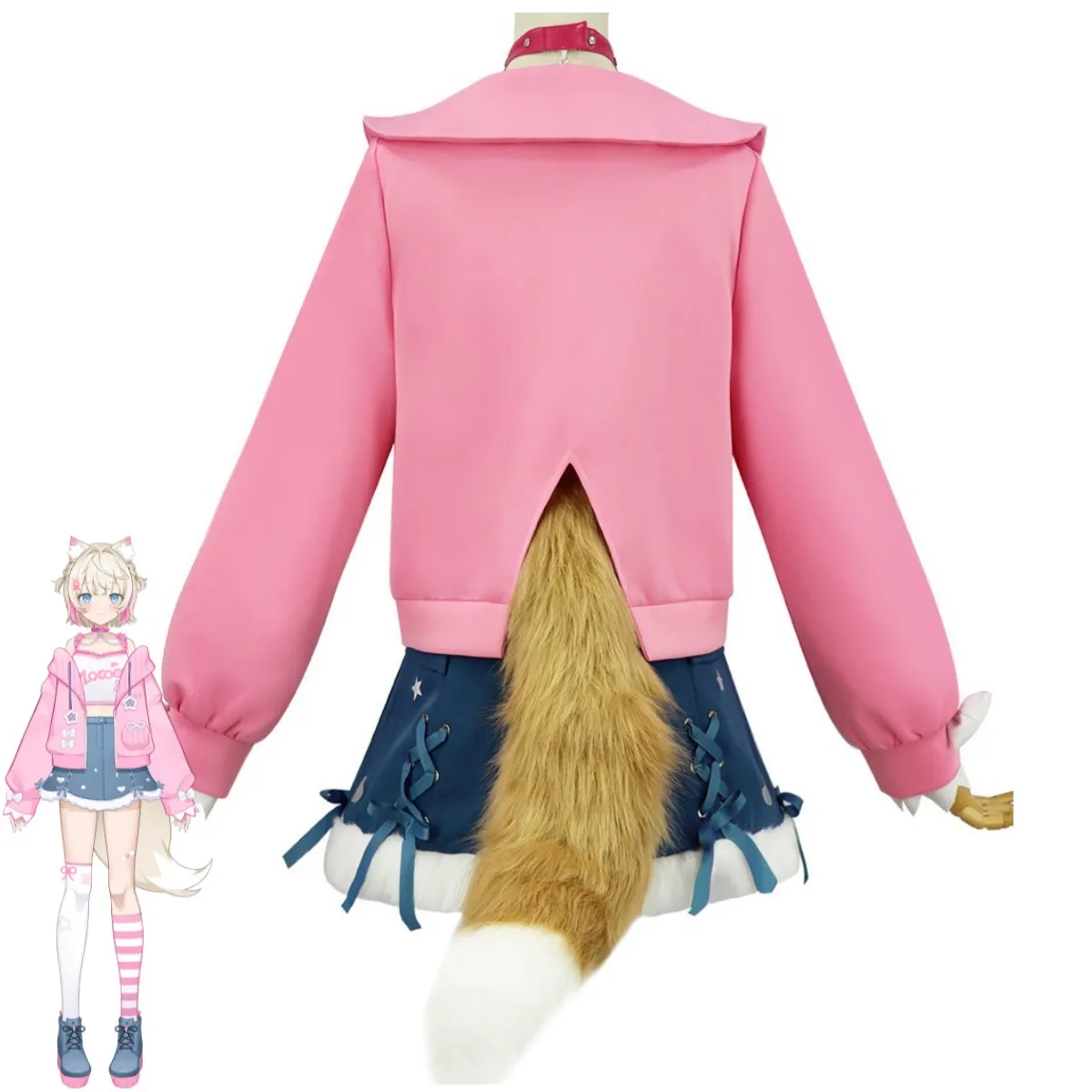 Women's Pink Hoodie Skirt Set with Wig