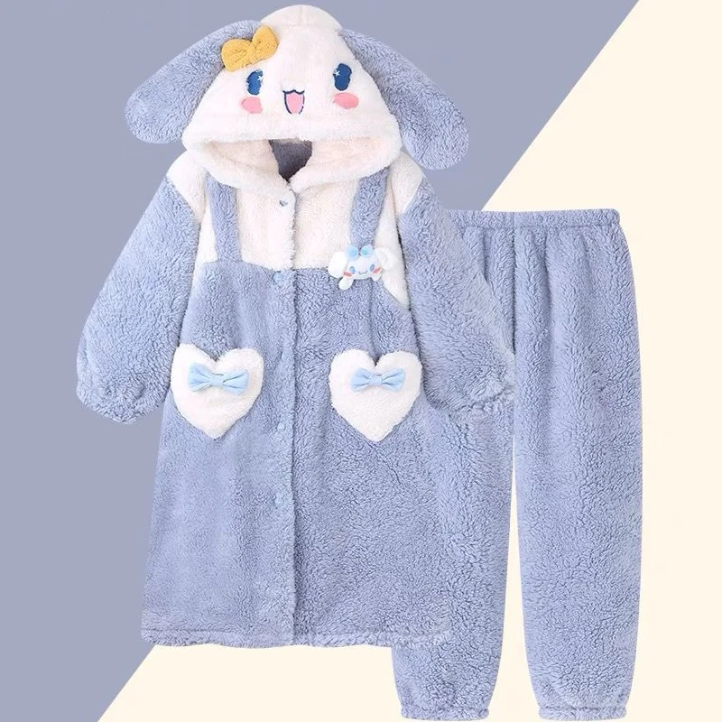 

Милая пижама из кораллового флиса в стиле аниме Sanrio, зимняя флисовая Пижама, Студенческая Толстая плюшевая одежда, домашняя одежда