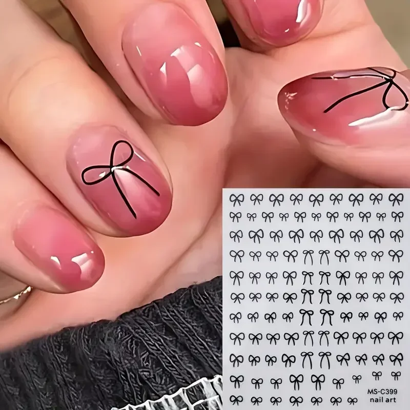 2 stücke schwarz weiß rosa Mini Bowknot Design Nail Art Aufkleber selbst klebende Spitze Bänder Bogen Schmetterling Abziehbilder Nail Art Dekoration – Detail 2